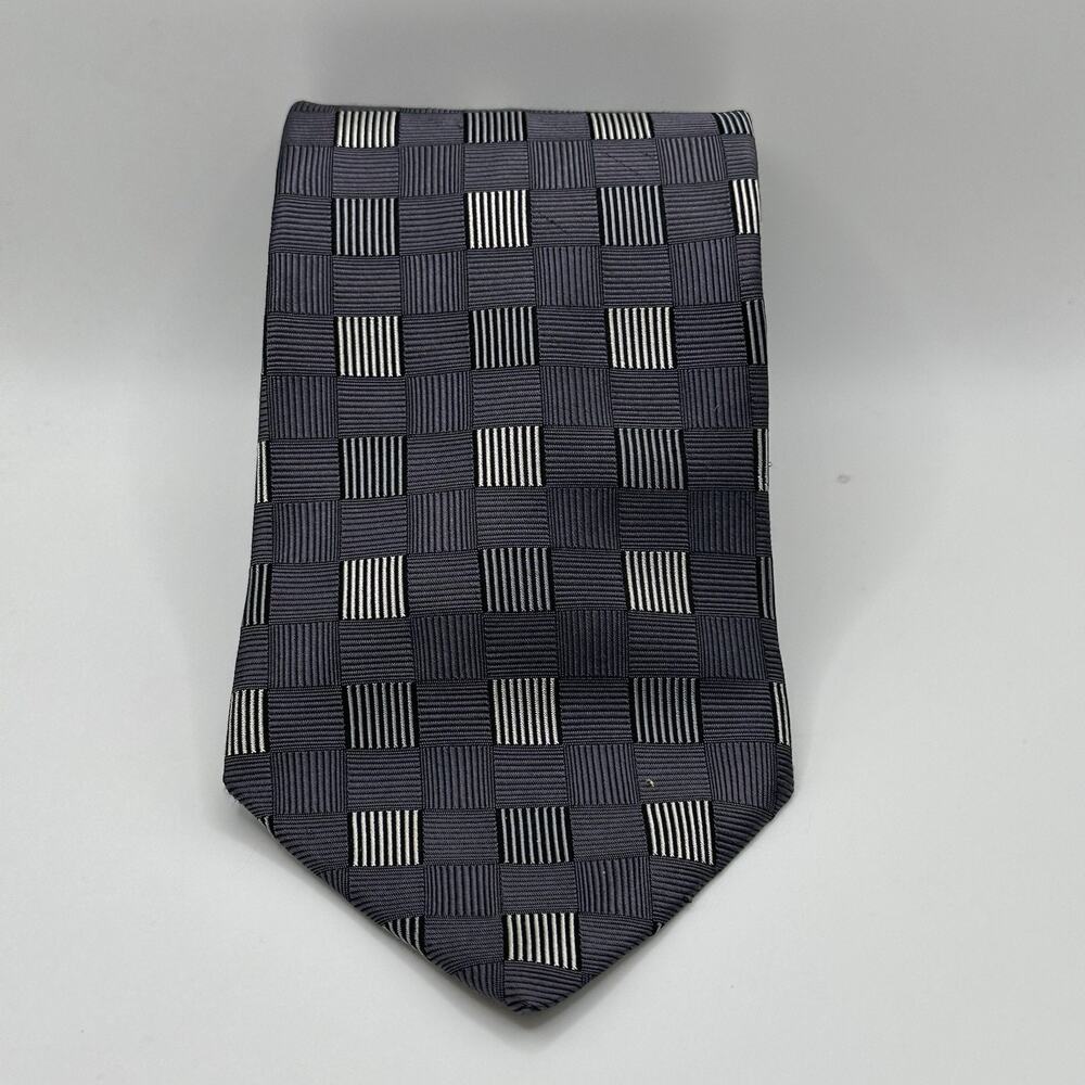 Zylos George Machado Tie Platinum Silk Geometric OS Grey Black Woven Excellent - Picture 5 of 5